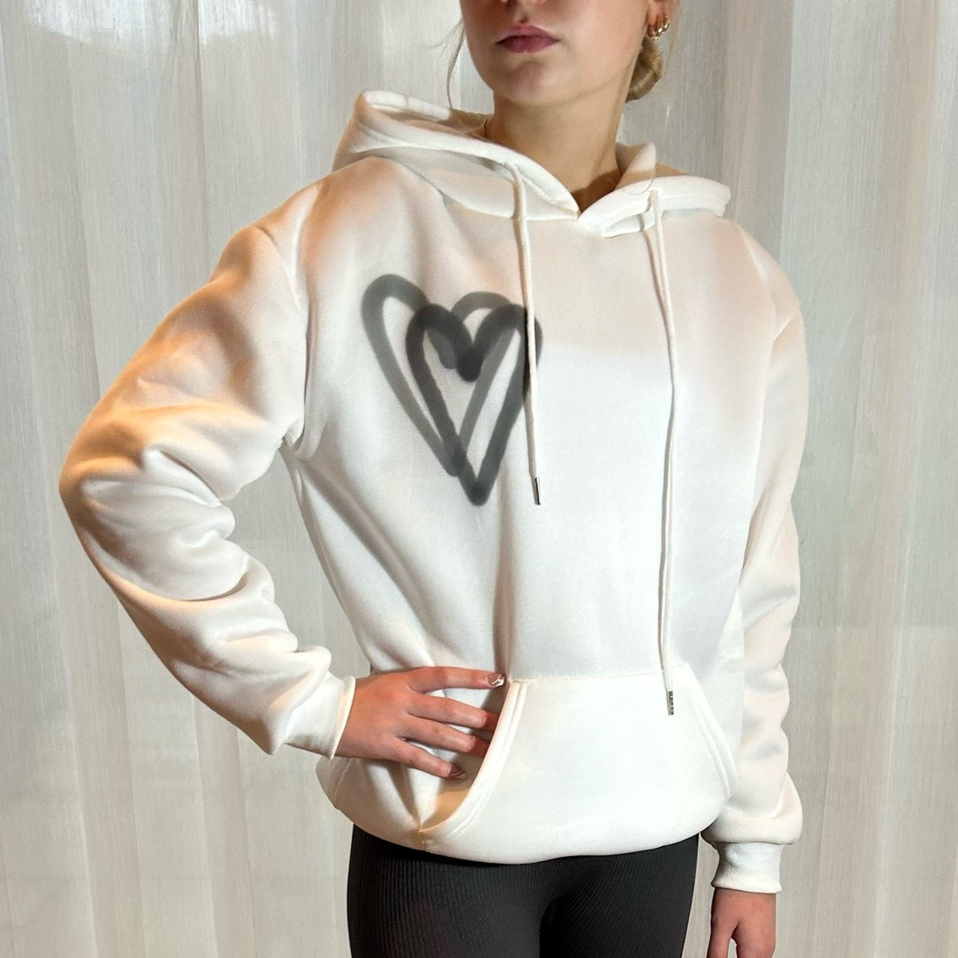 Hoodie with Grey Heart Graffiti Spray