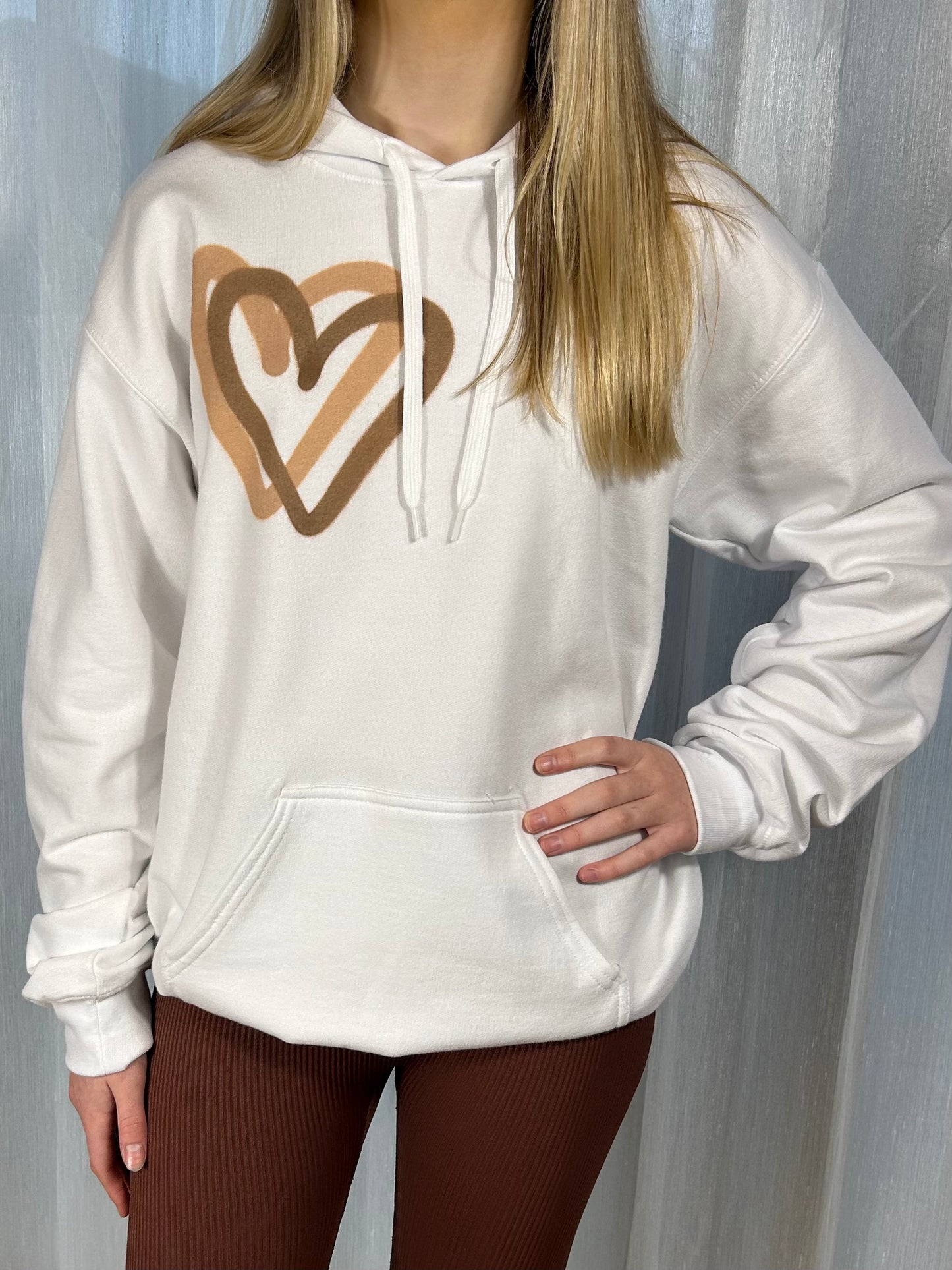Hoodie with Brown/Cream Heart Graffiti Spray