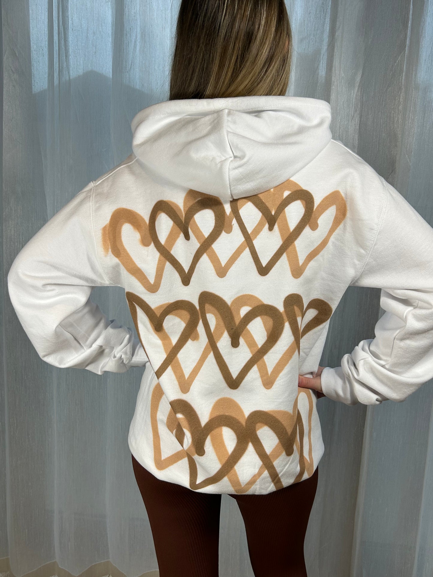 Hoodie with Brown/Cream Heart Graffiti Spray