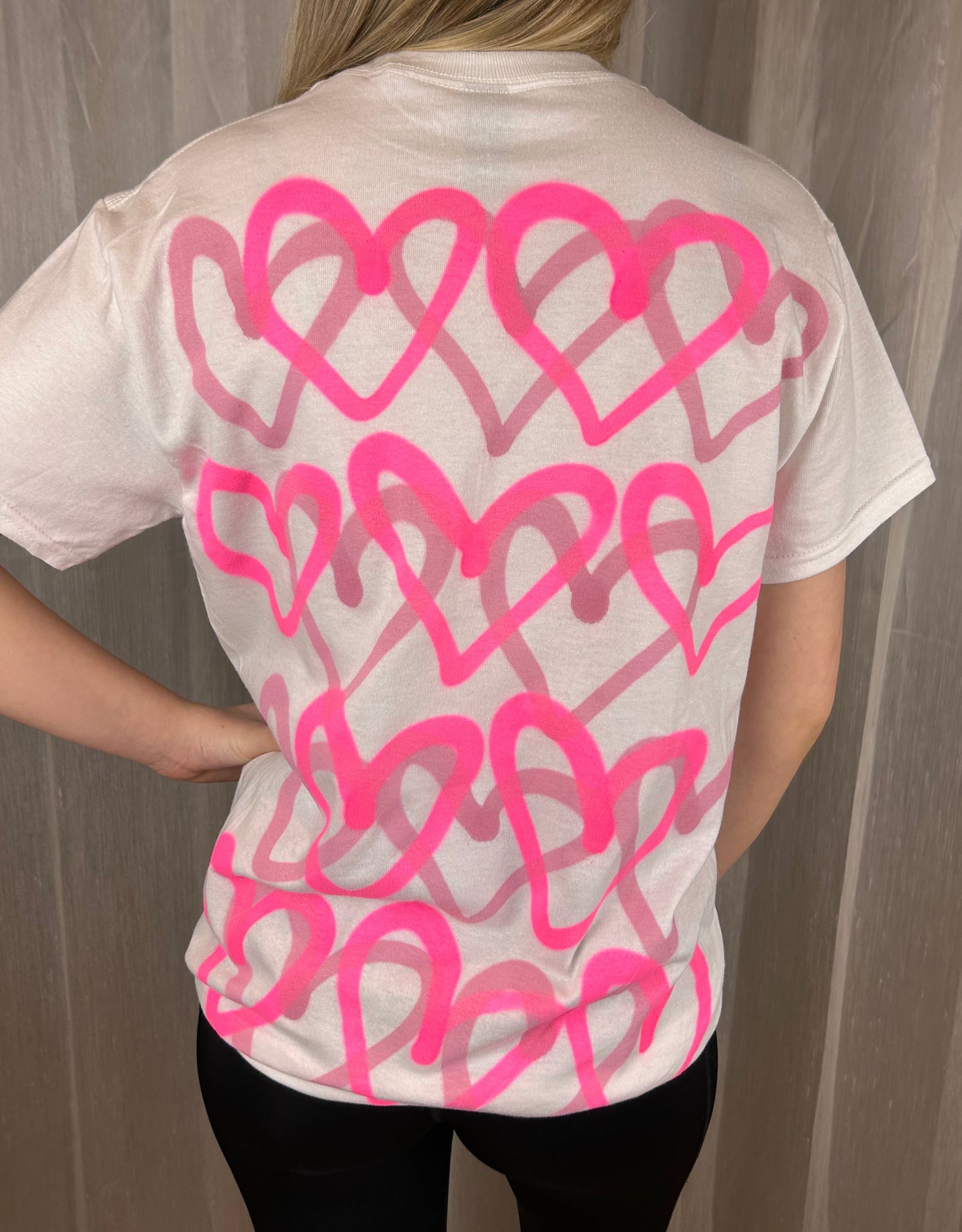 T Shirt with Neon Pink Graffiti Heart Spray