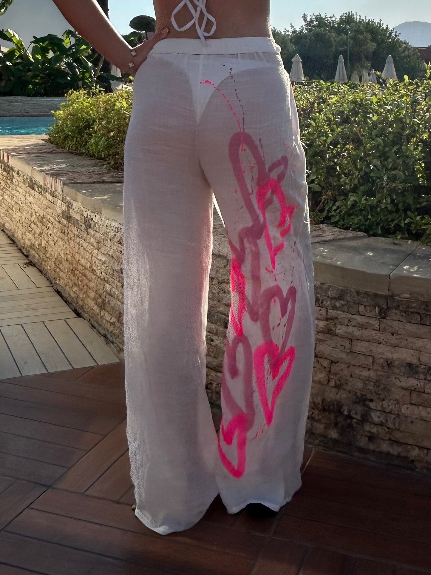 Beach Trouser/Beach Cover Up - Pink Spray Hearts