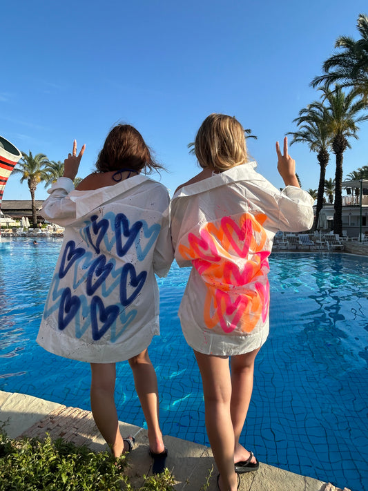 Beach Cover Up/Kaftan Spray Hearts