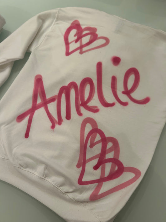 Personal NAME Graffiti Spray Hoodie with Hearts - Various Colours