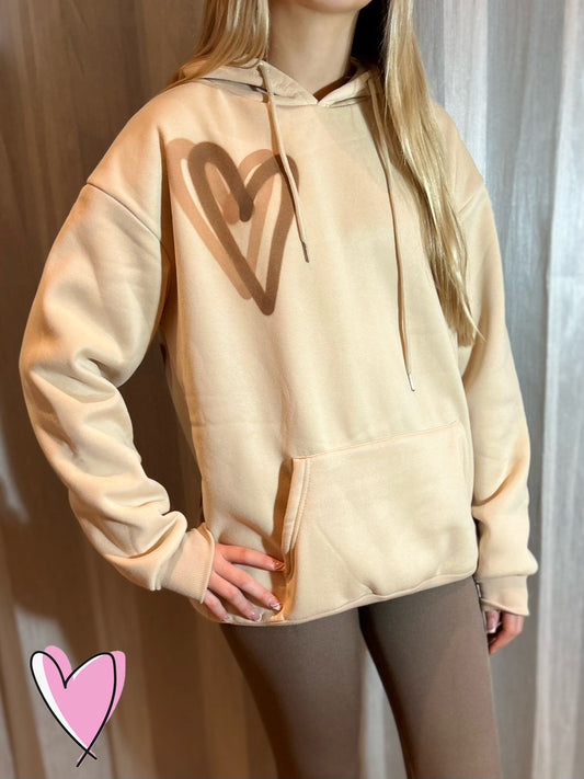 Beige Hoodie with Brown/Cream Heart Graffiti Spray