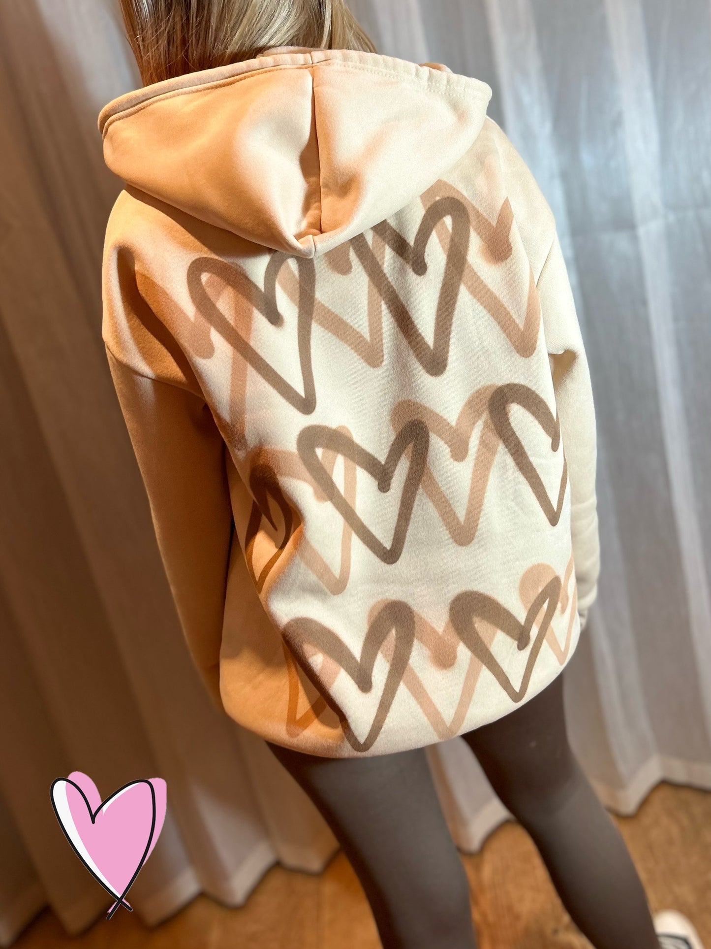 Beige Hoodie with Brown/Cream Heart Graffiti Spray