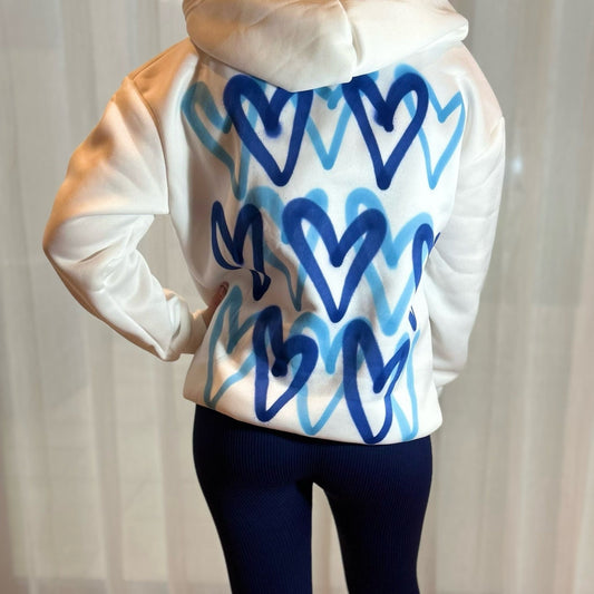 Hoodie with Blue Heart Graffiti Spray