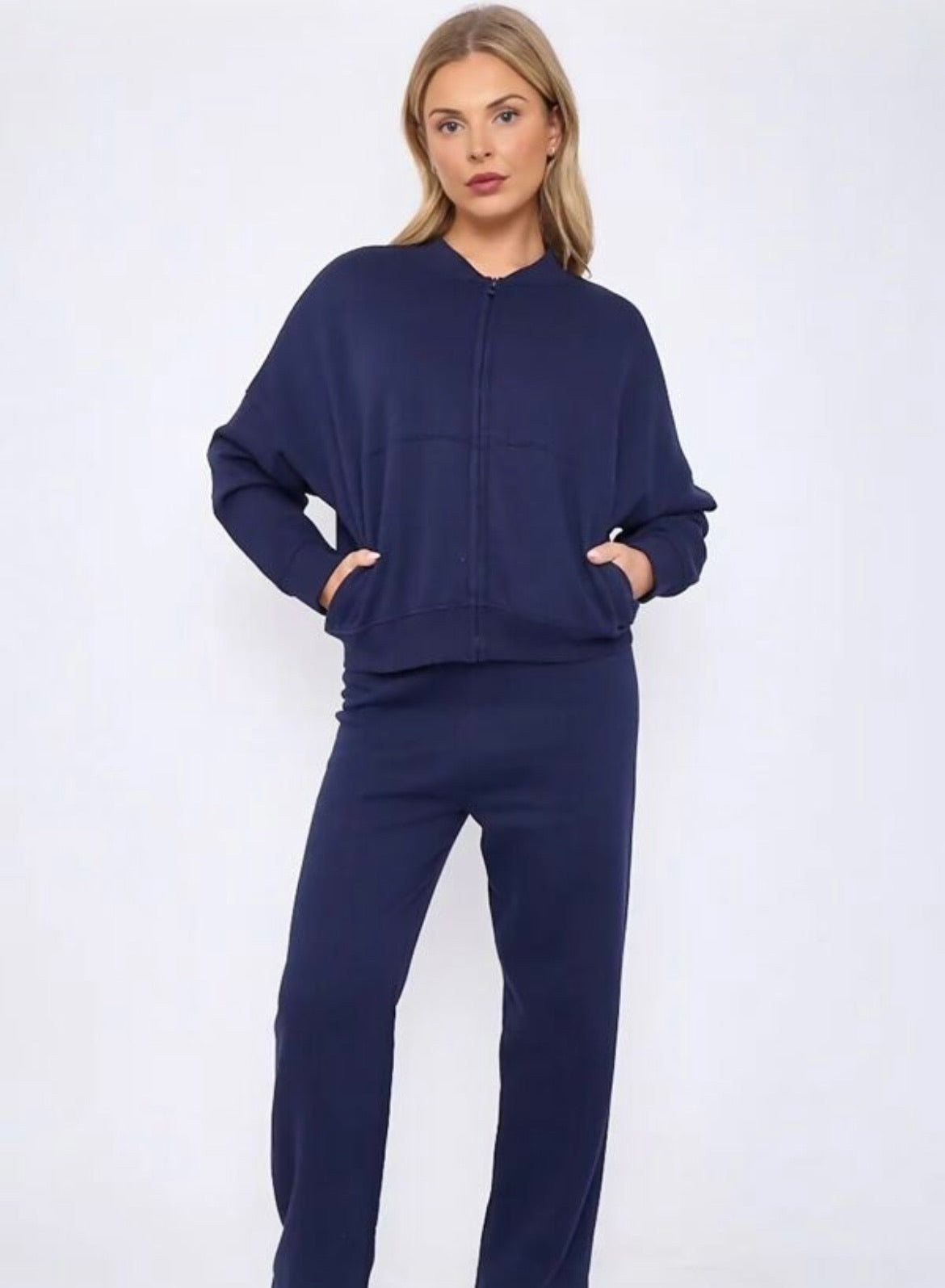 Navy Bomber Co Ord Sweatshirt with Straight Leg Jogger
