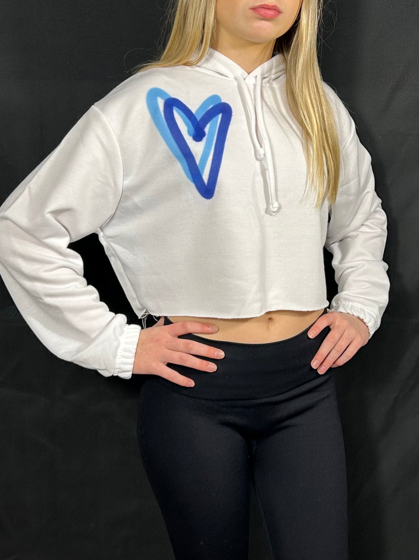 Cropped Hoodie with Blue Graffiti Spray Hearts