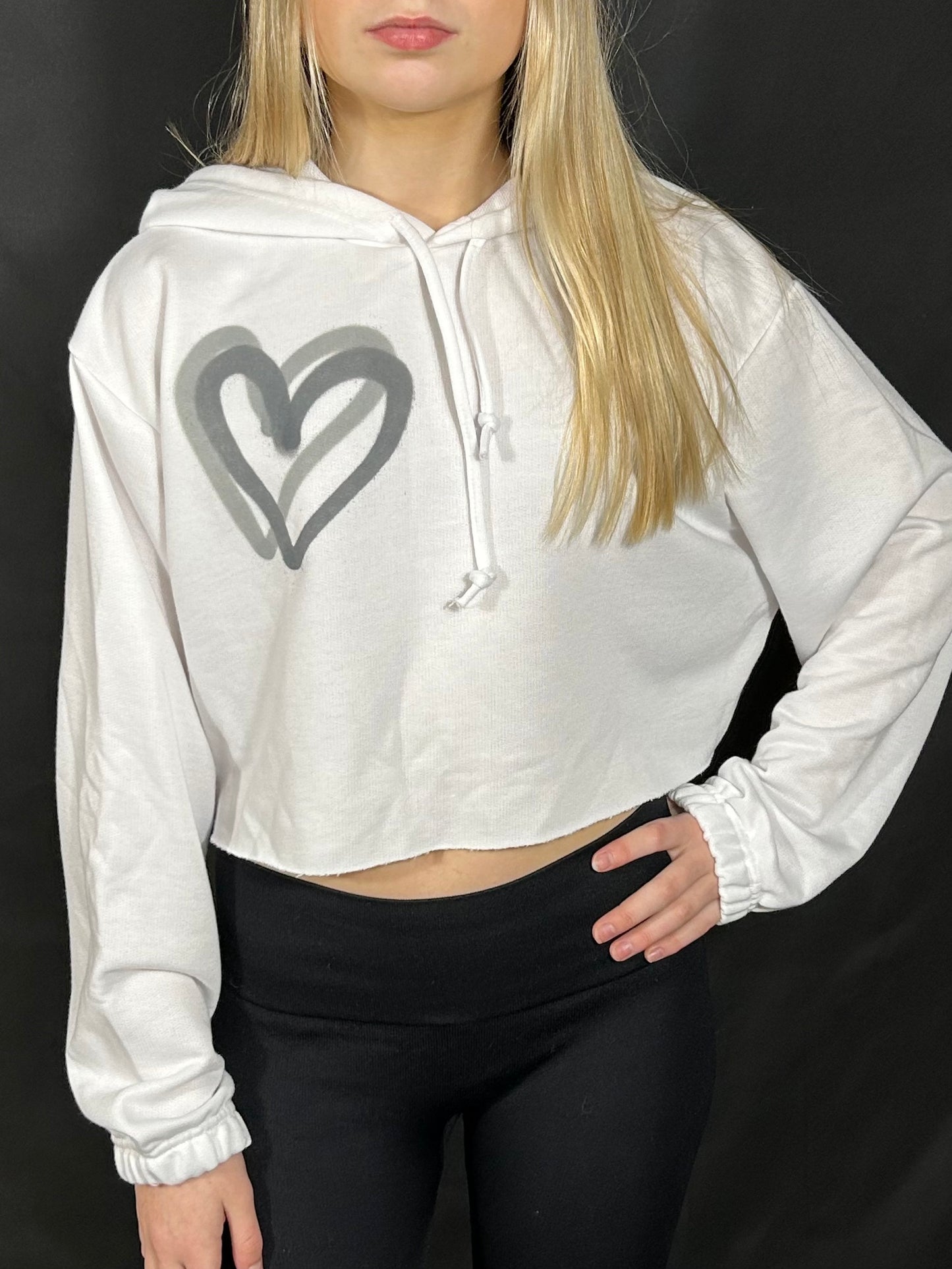 Cropped Hoodie with Grey Graffiti Spray Hearts