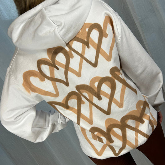 Hoodie with Brown/Cream Heart Graffiti Spray