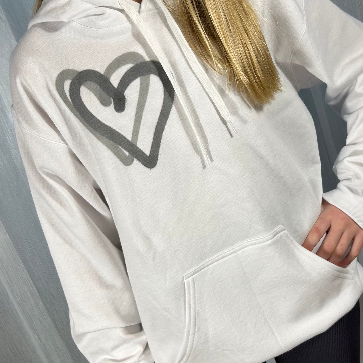 Hoodie with Grey Heart Graffiti Spray