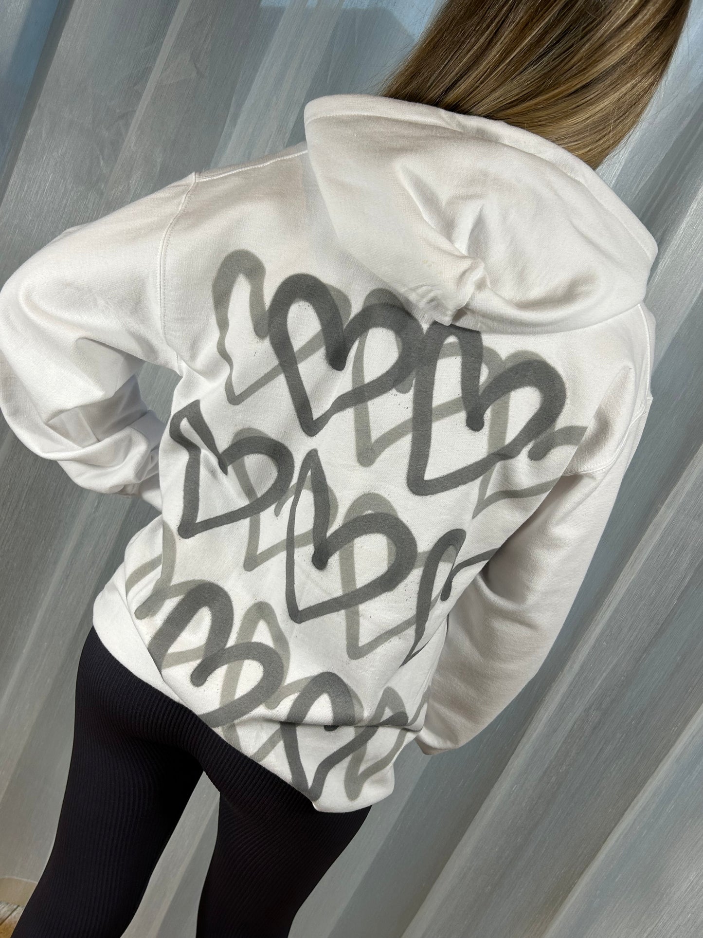 Hoodie with Grey Heart Graffiti Spray