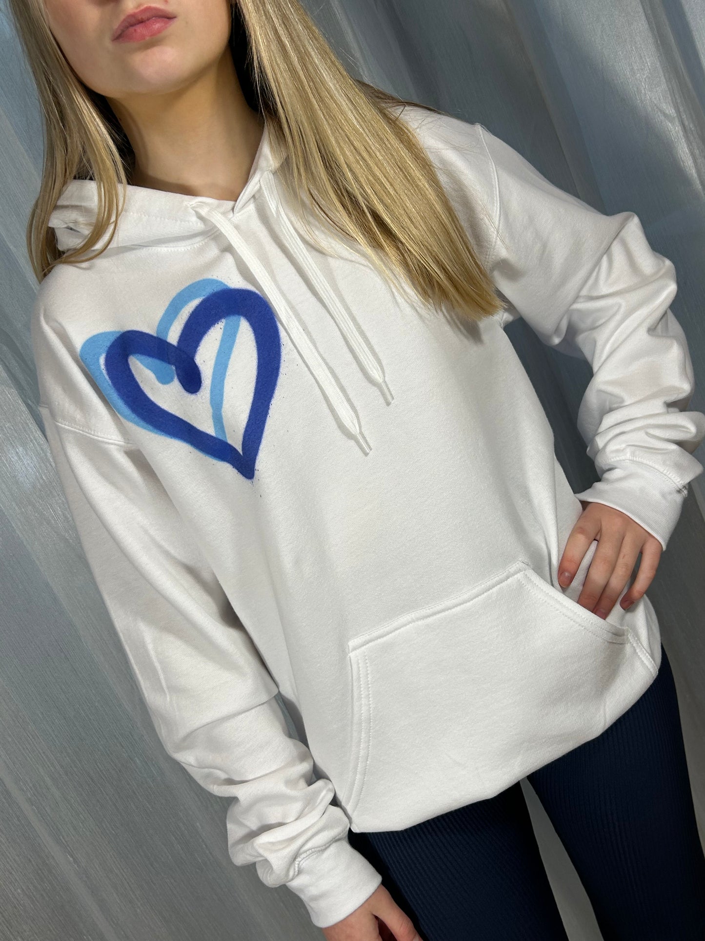 Hoodie with Blue Heart Graffiti Spray