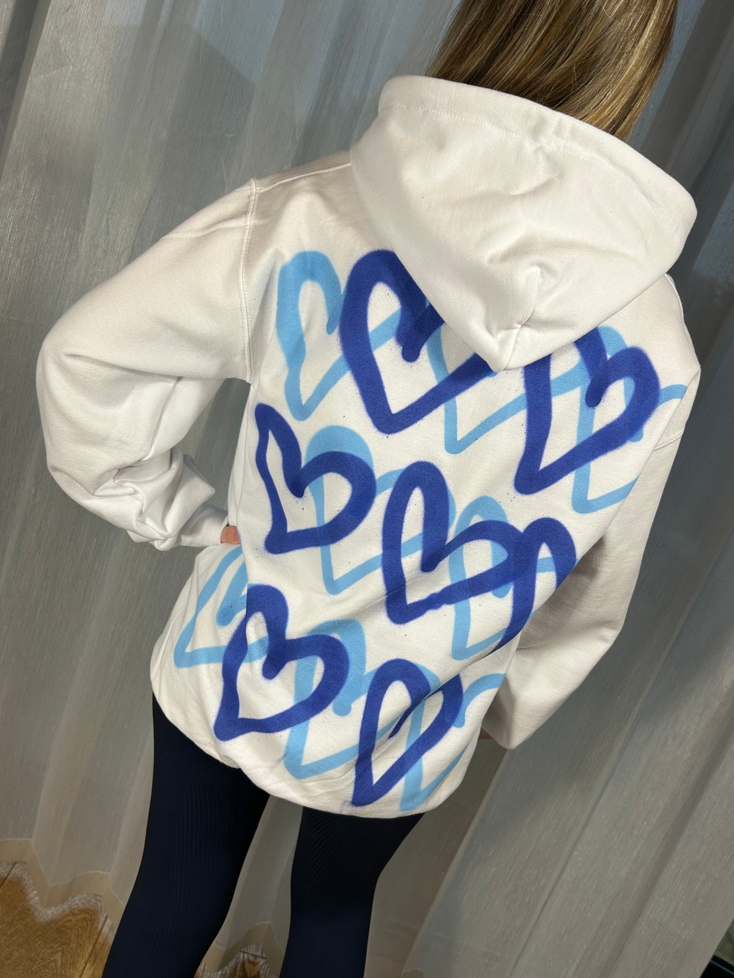 Hoodie with Blue Heart Graffiti Spray