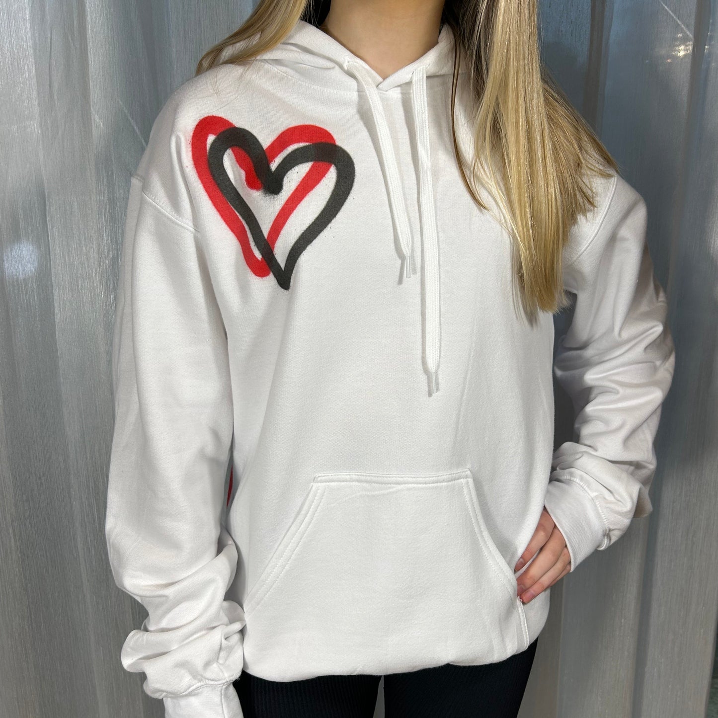 Hoodie with Red & Black Heart Graffiti Spray