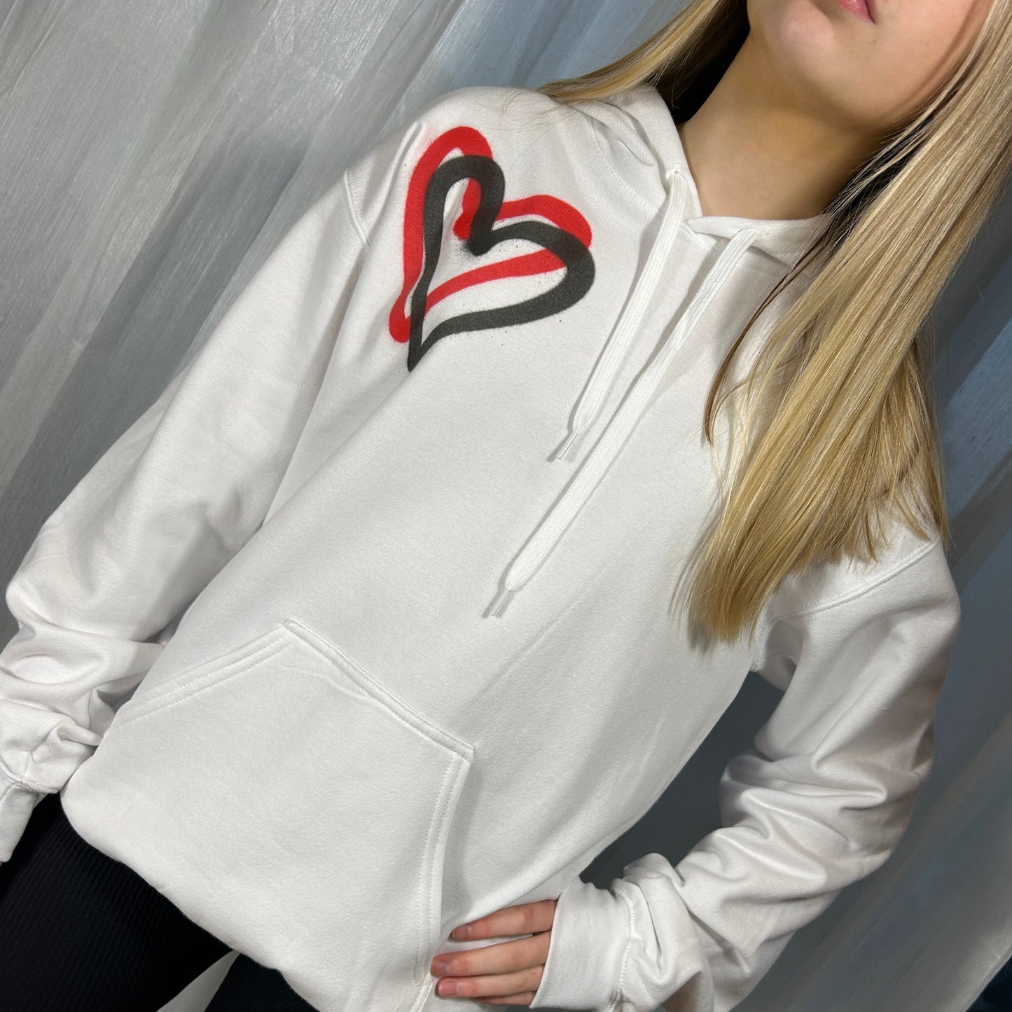 Hoodie with Red & Black Heart Graffiti Spray