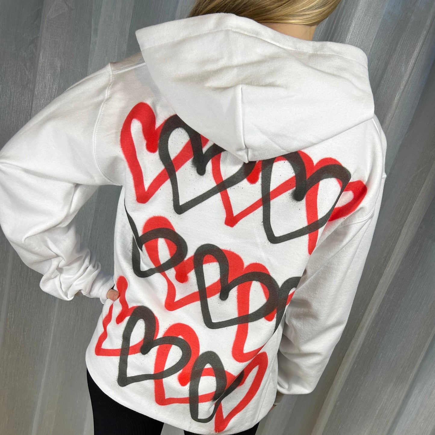 Hoodie with Red & Black Heart Graffiti Spray