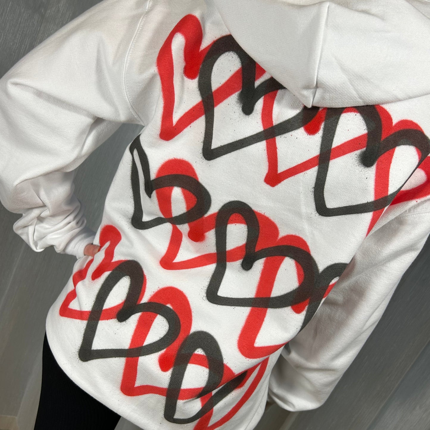 Hoodie with Red & Black Heart Graffiti Spray