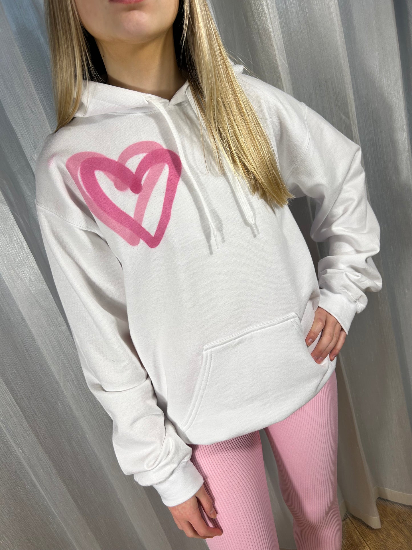 Hoodie with Pink Heart Graffiti Spray