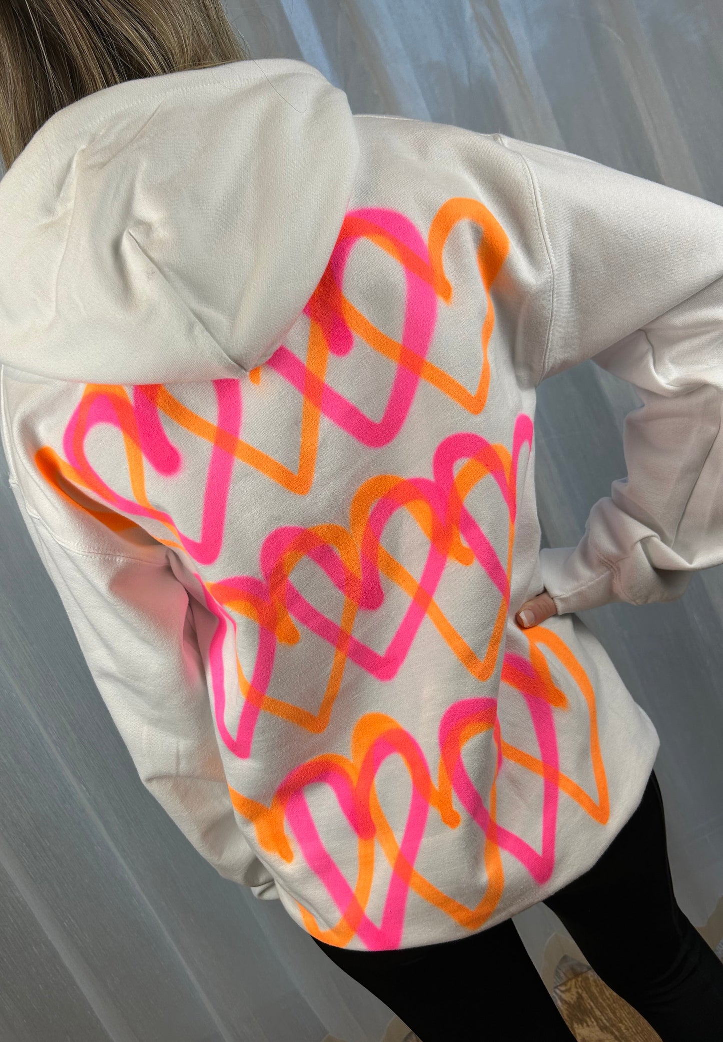 Hoodie with Neon Pink/Orange Heart Graffiti Spray