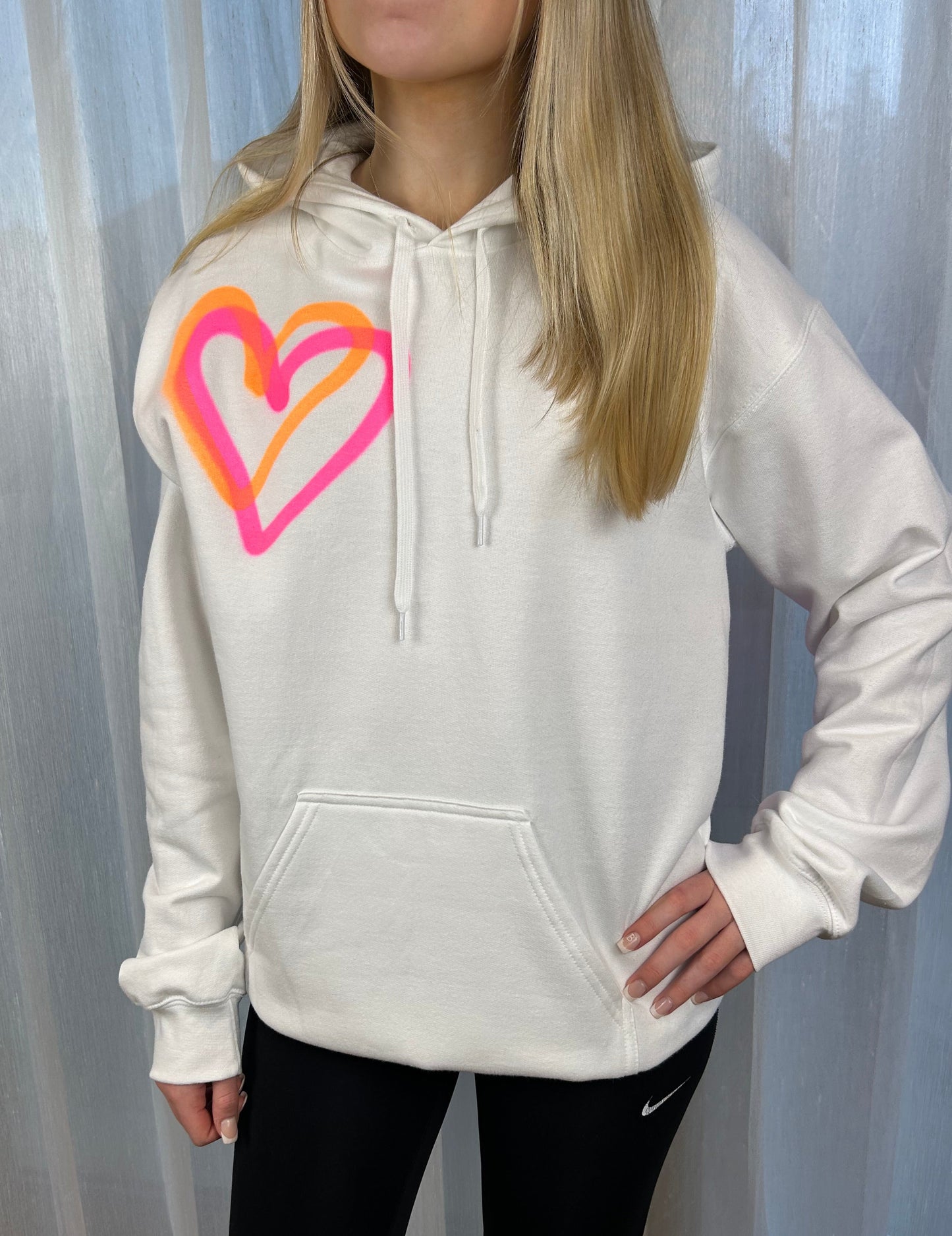 Hoodie with Neon Pink/Orange Heart Graffiti Spray