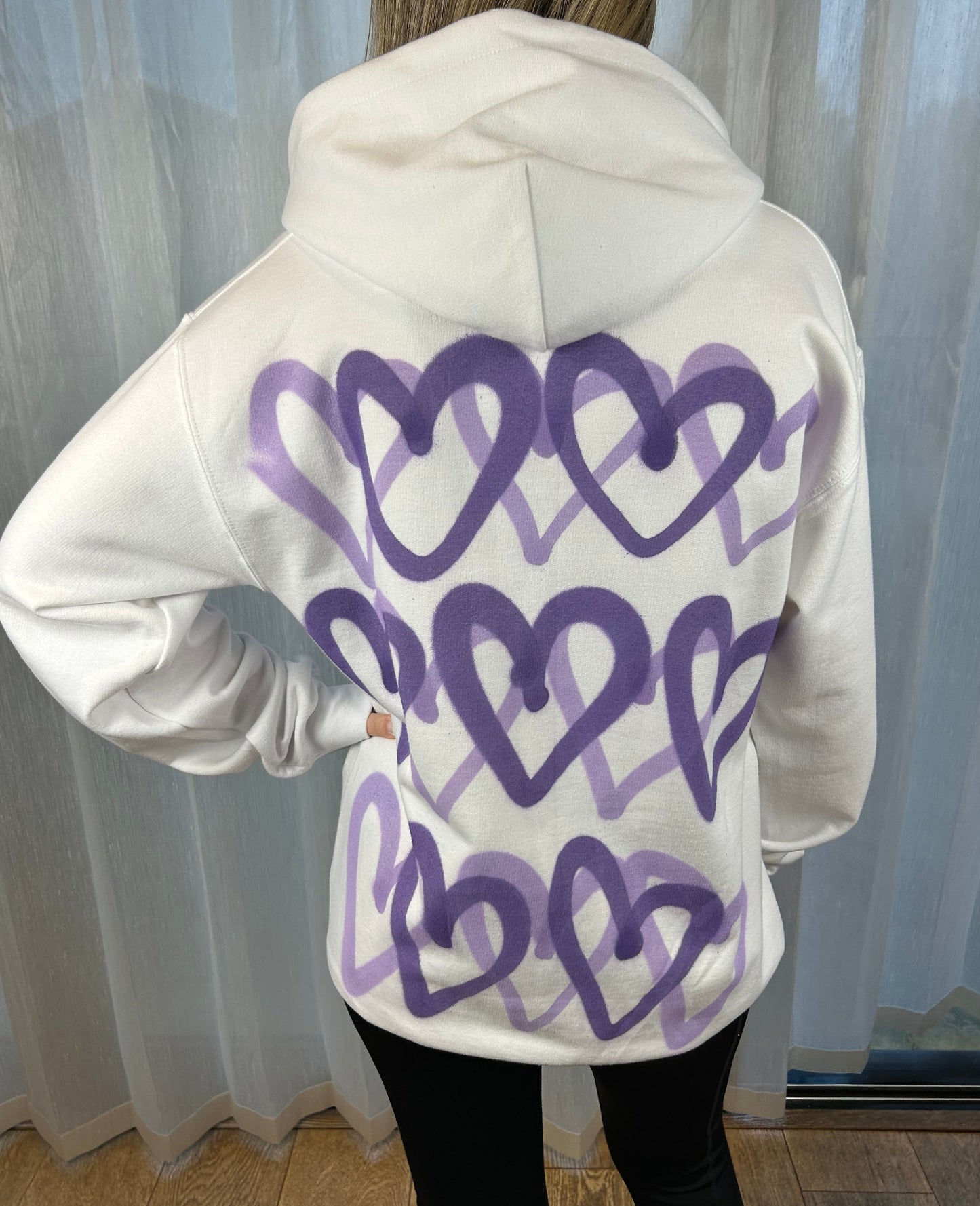 Hoodie with Purple/Lilac Heart Graffiti Spray