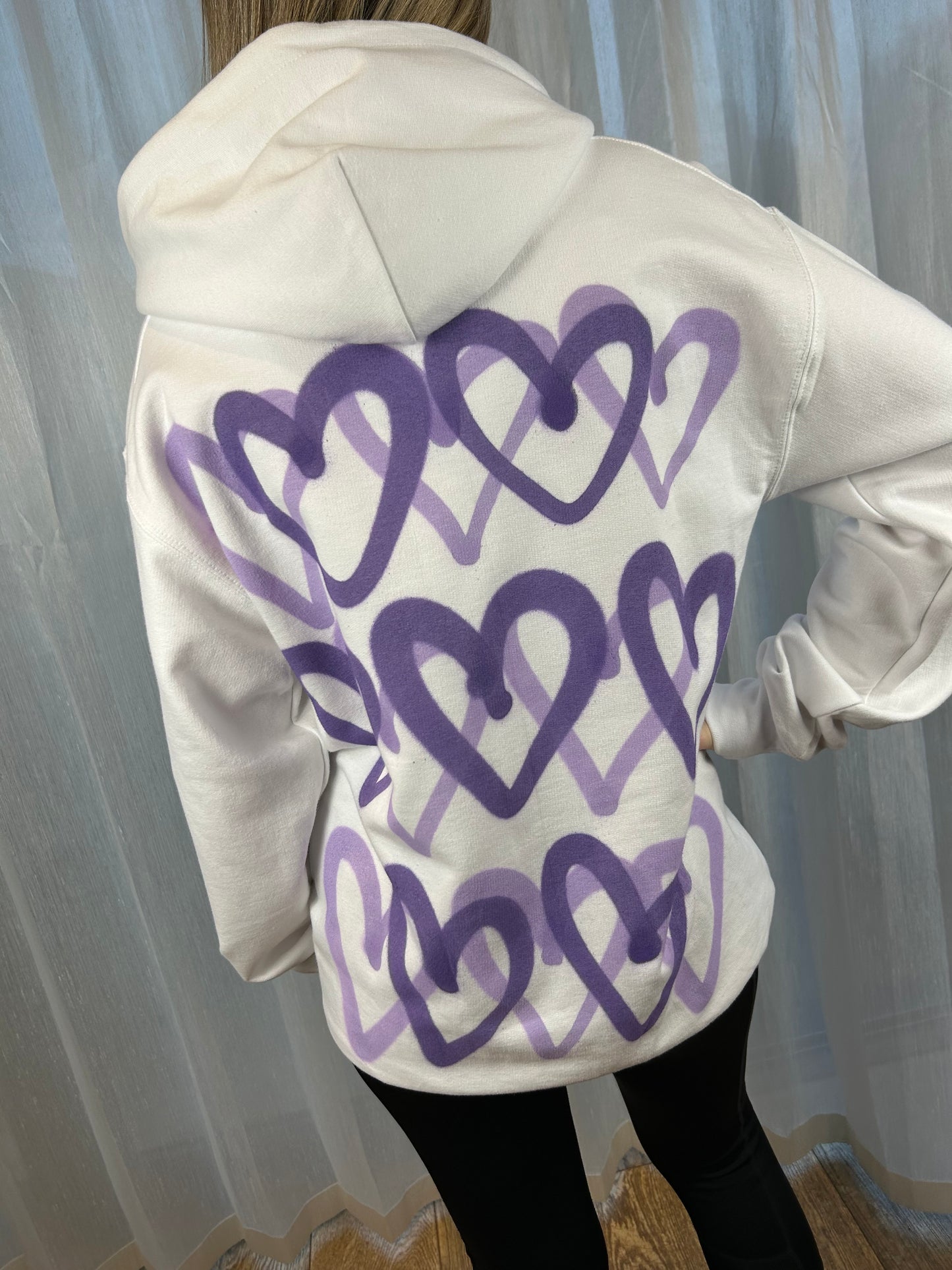 Hoodie with Purple/Lilac Heart Graffiti Spray