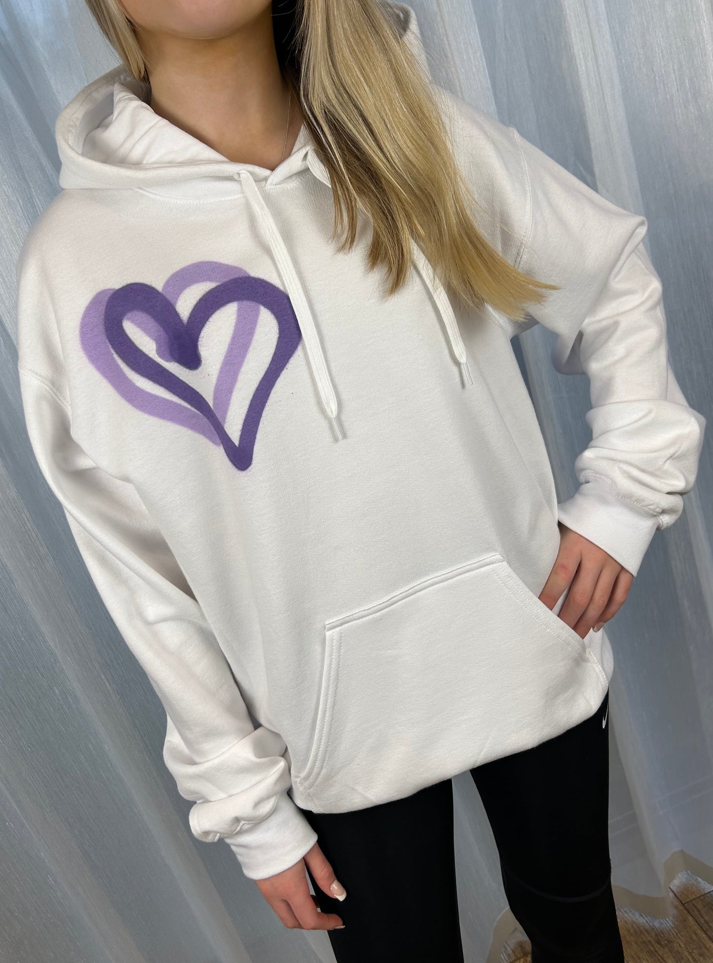 Hoodie with Purple/Lilac Heart Graffiti Spray