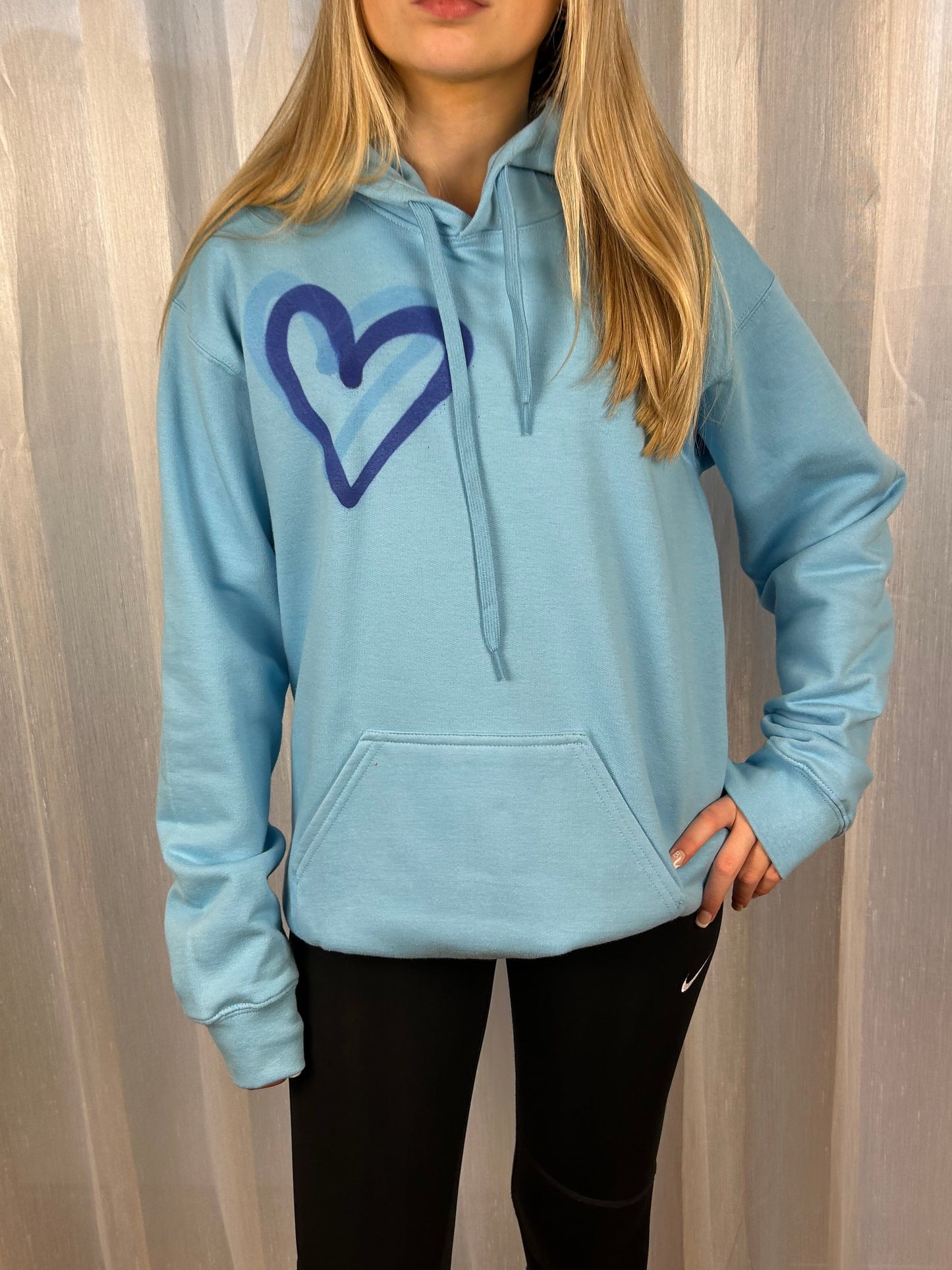 Blue Hoodie with Blue Heart Graffiti Spray