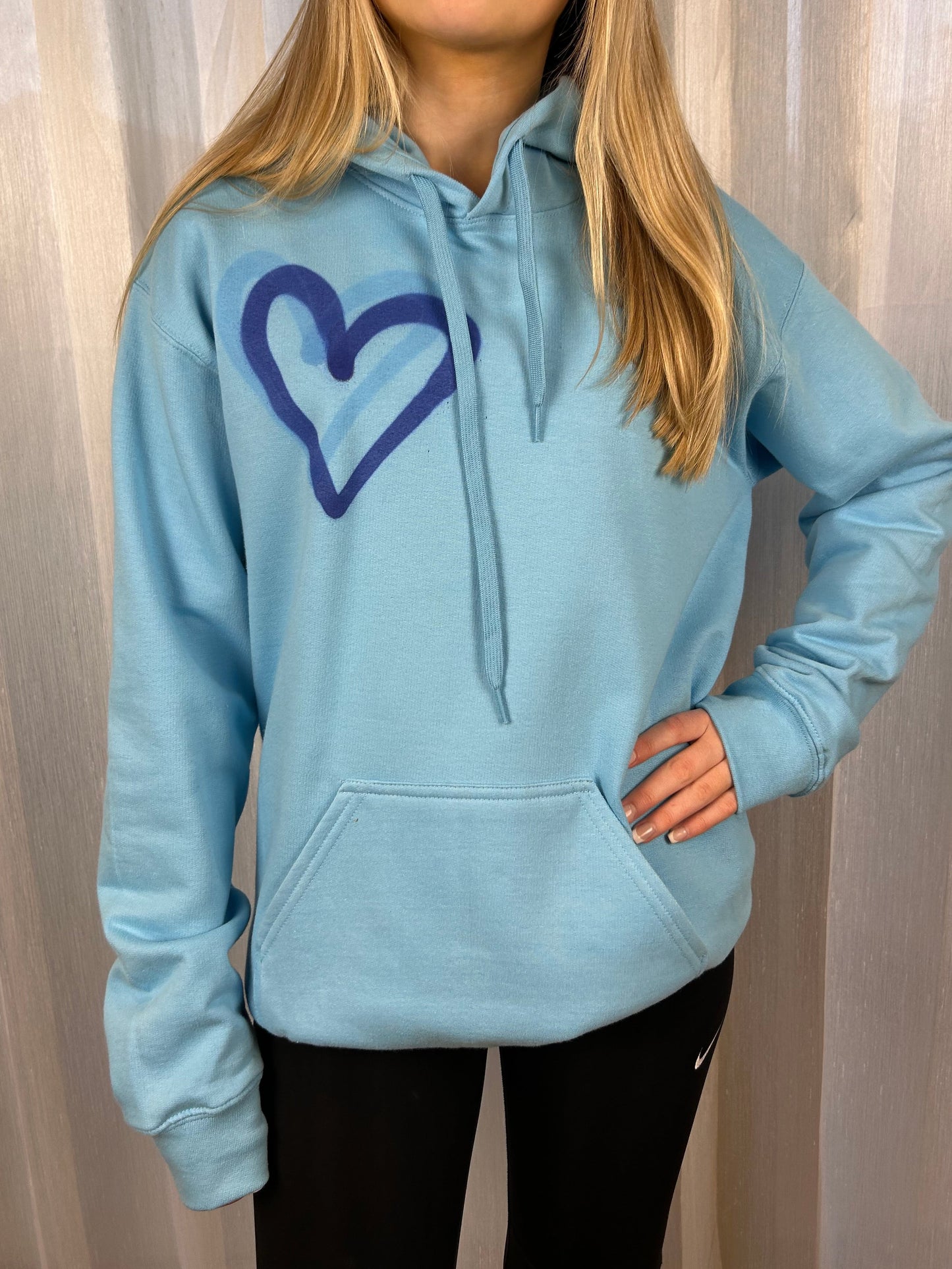 Blue Hoodie with Blue Heart Graffiti Spray