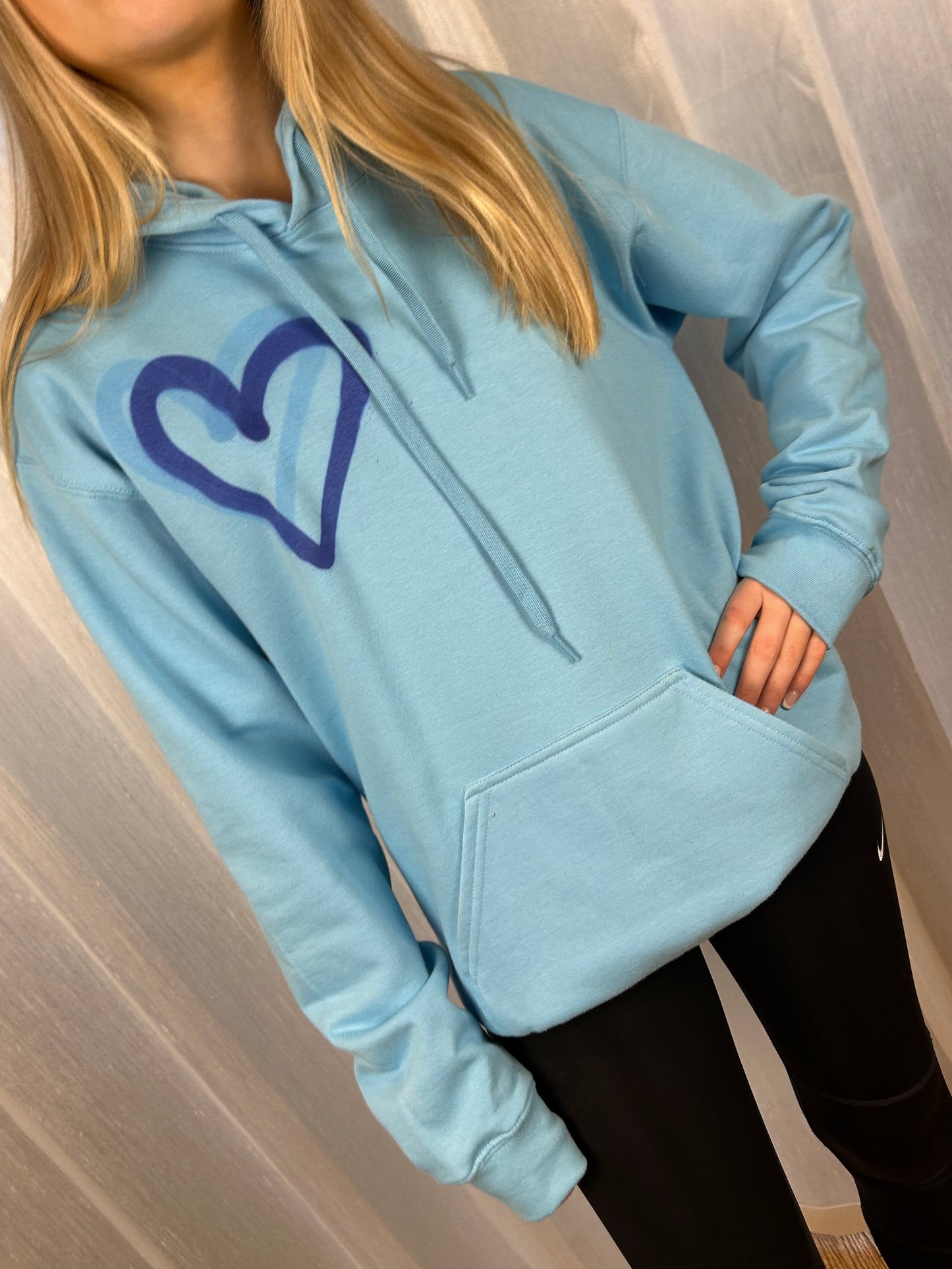 Blue Hoodie with Blue Heart Graffiti Spray