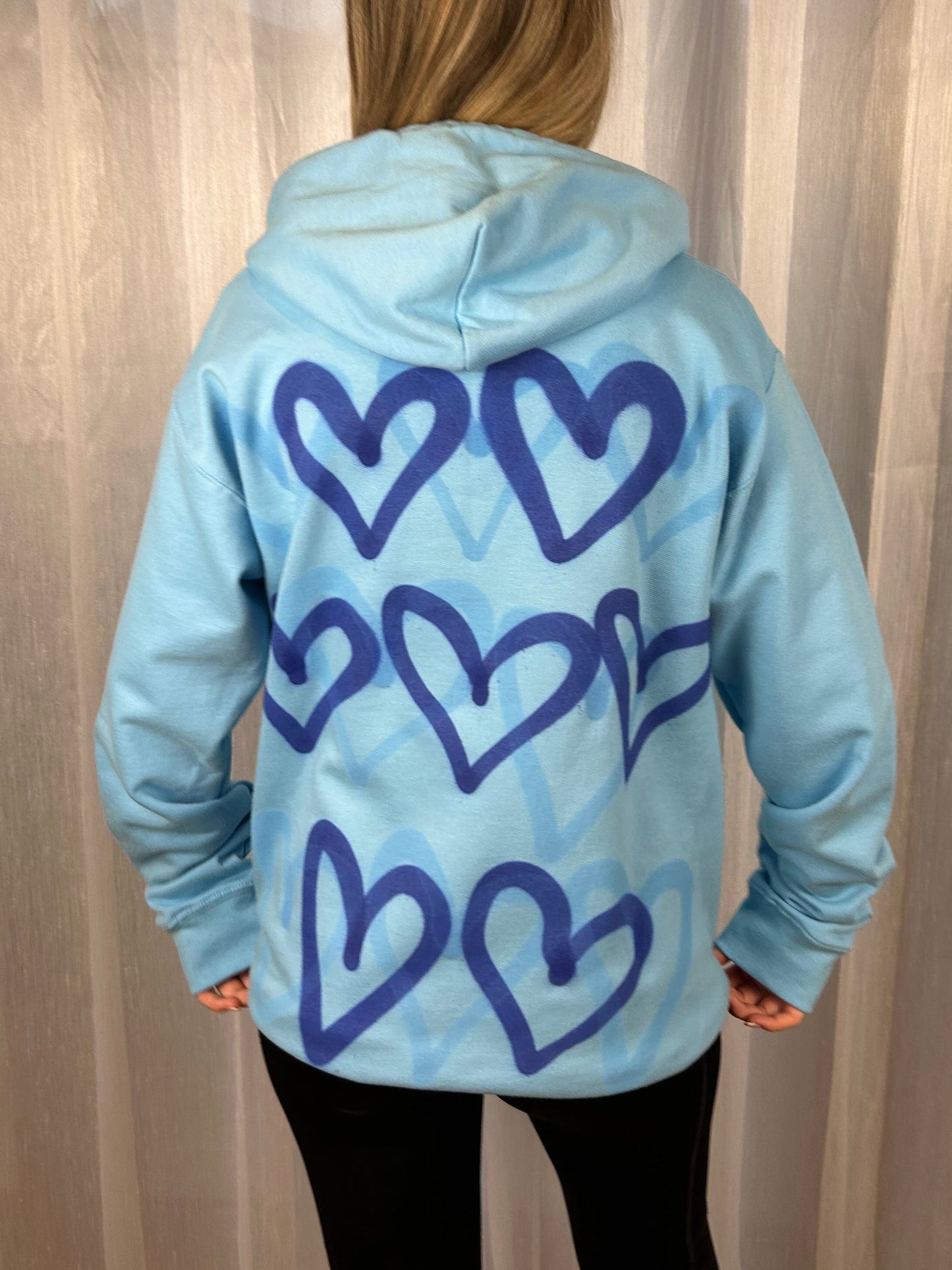 Blue Hoodie with Blue Heart Graffiti Spray