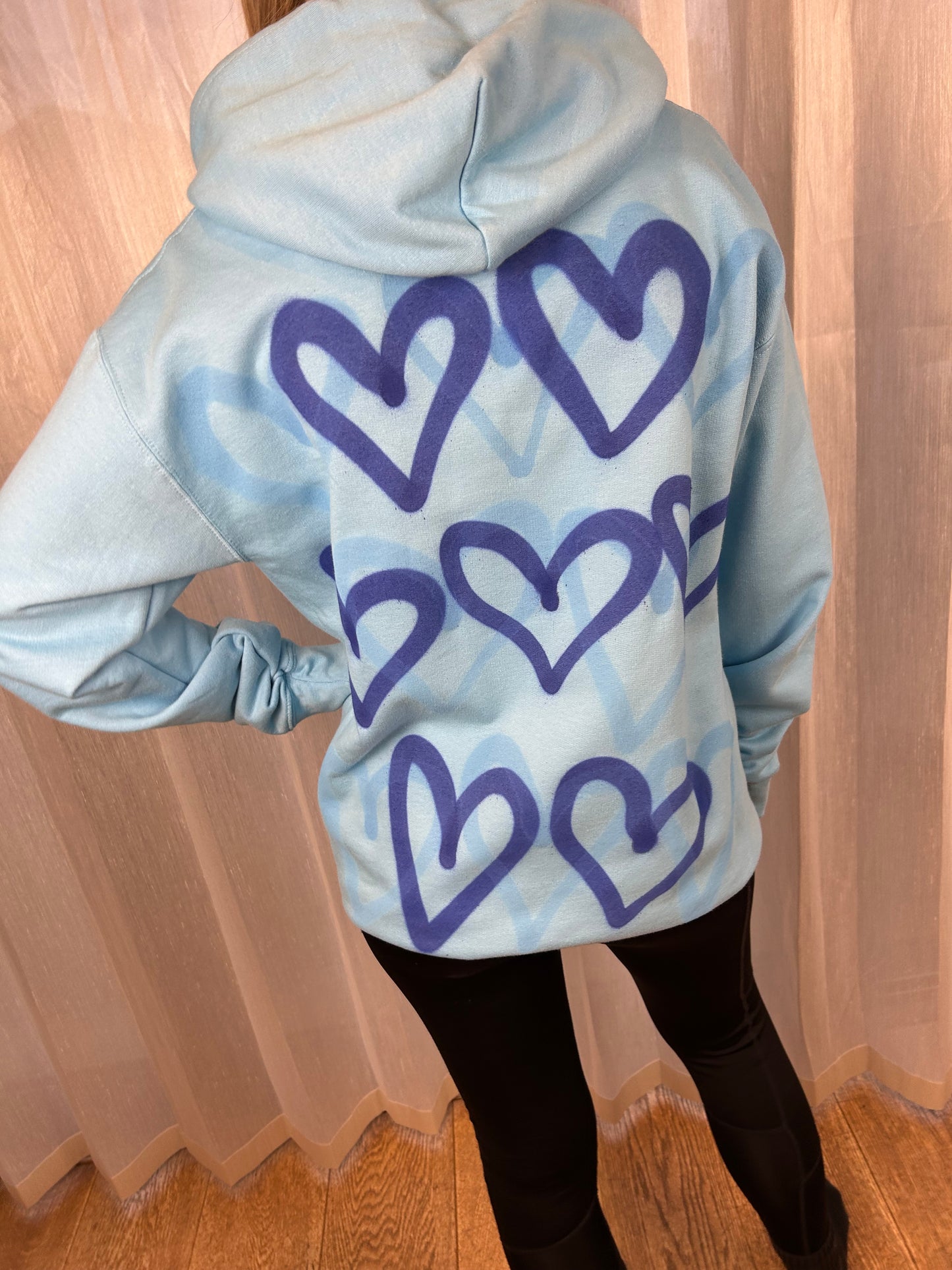 Blue Hoodie with Blue Heart Graffiti Spray