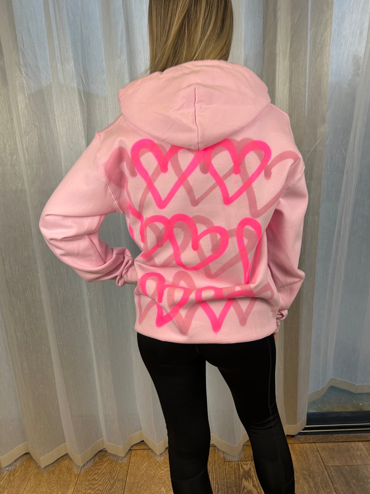 Pink Hoodie with Pink Heart Graffiti Spray