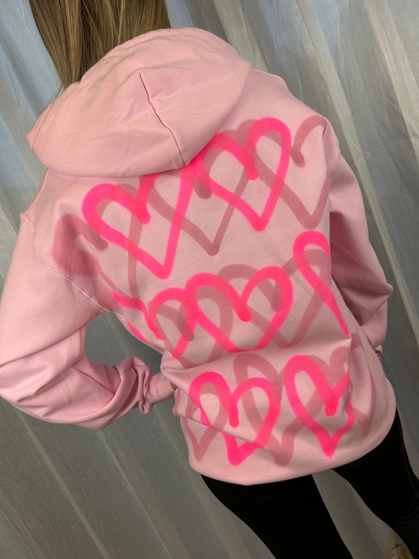 Pink Hoodie with Pink Heart Graffiti Spray