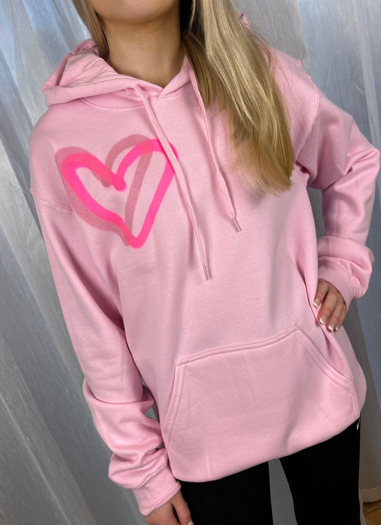 Pink Hoodie with Pink Heart Graffiti Spray