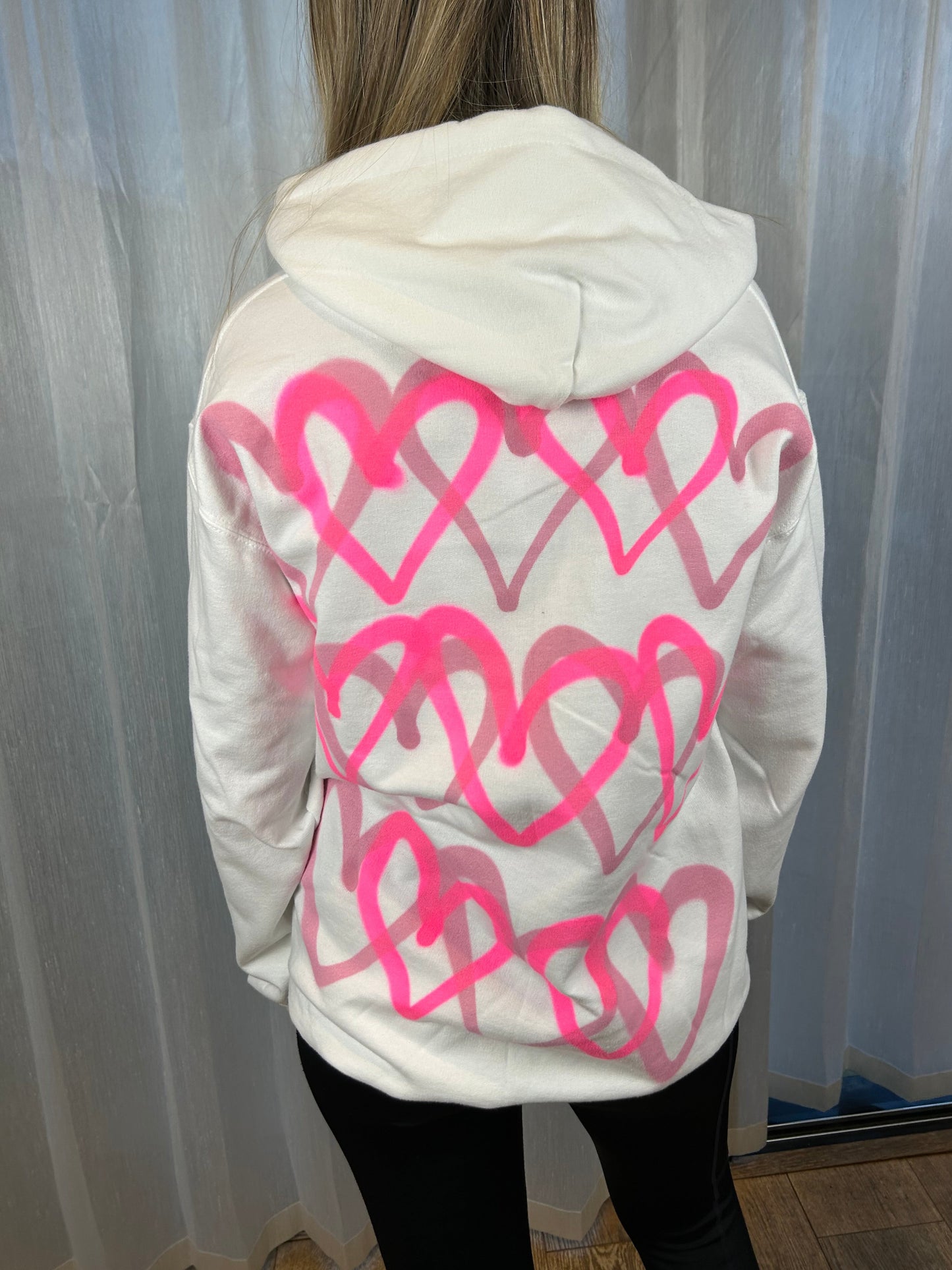 Hoodie with Neon Pink Heart Graffiti Spray