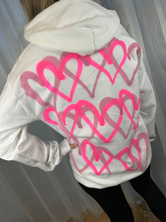 Hoodie with Neon Pink Heart Graffiti Spray