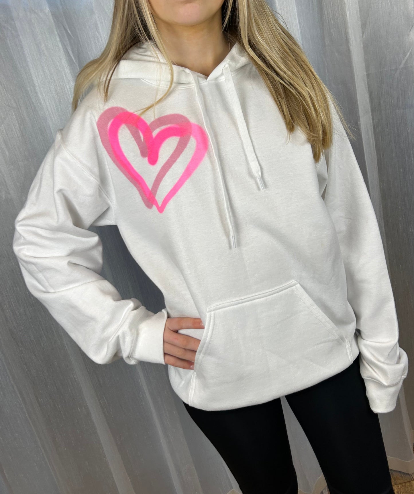 Hoodie with Neon Pink Heart Graffiti Spray