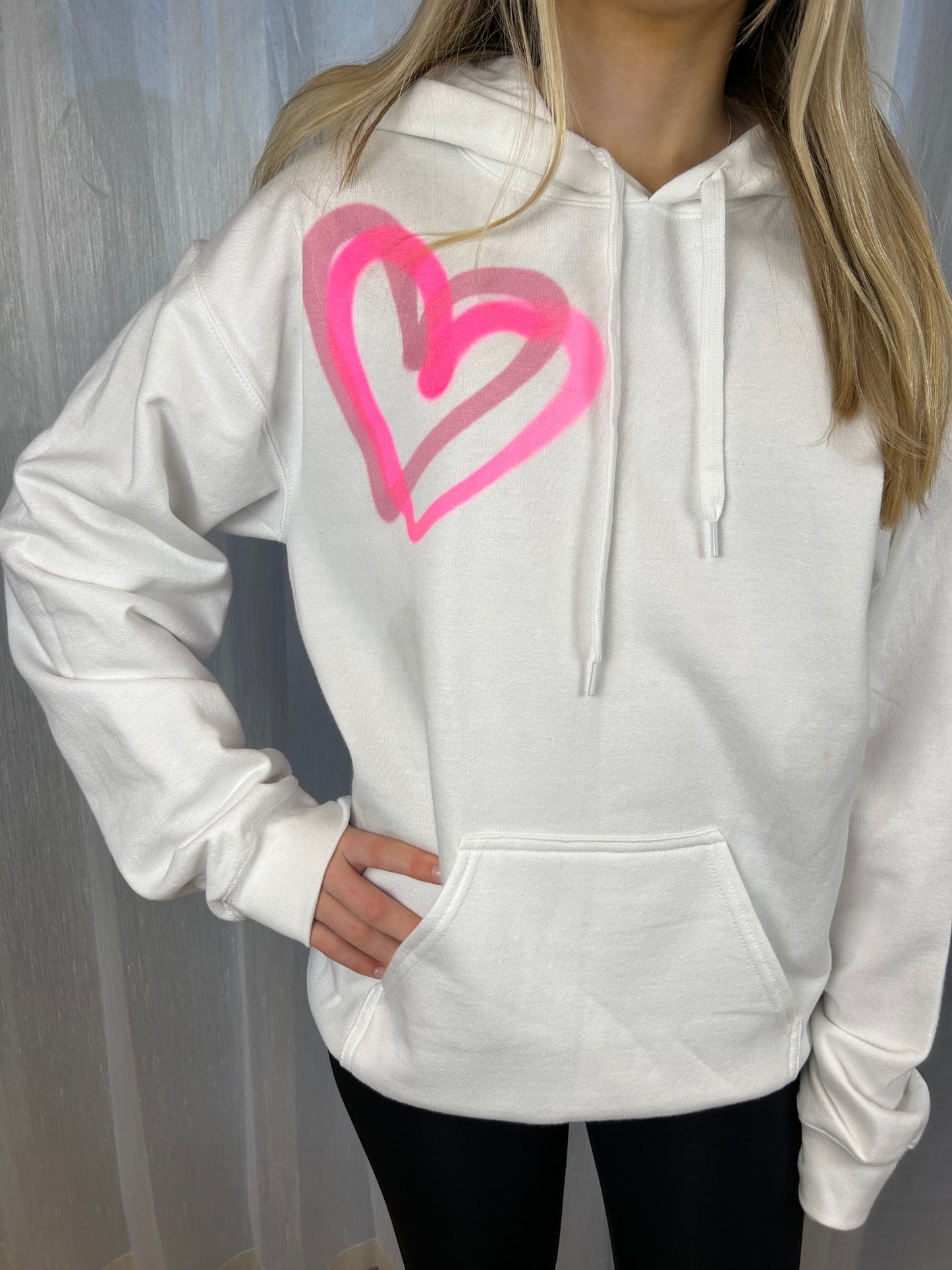 Hoodie with Neon Pink Heart Graffiti Spray