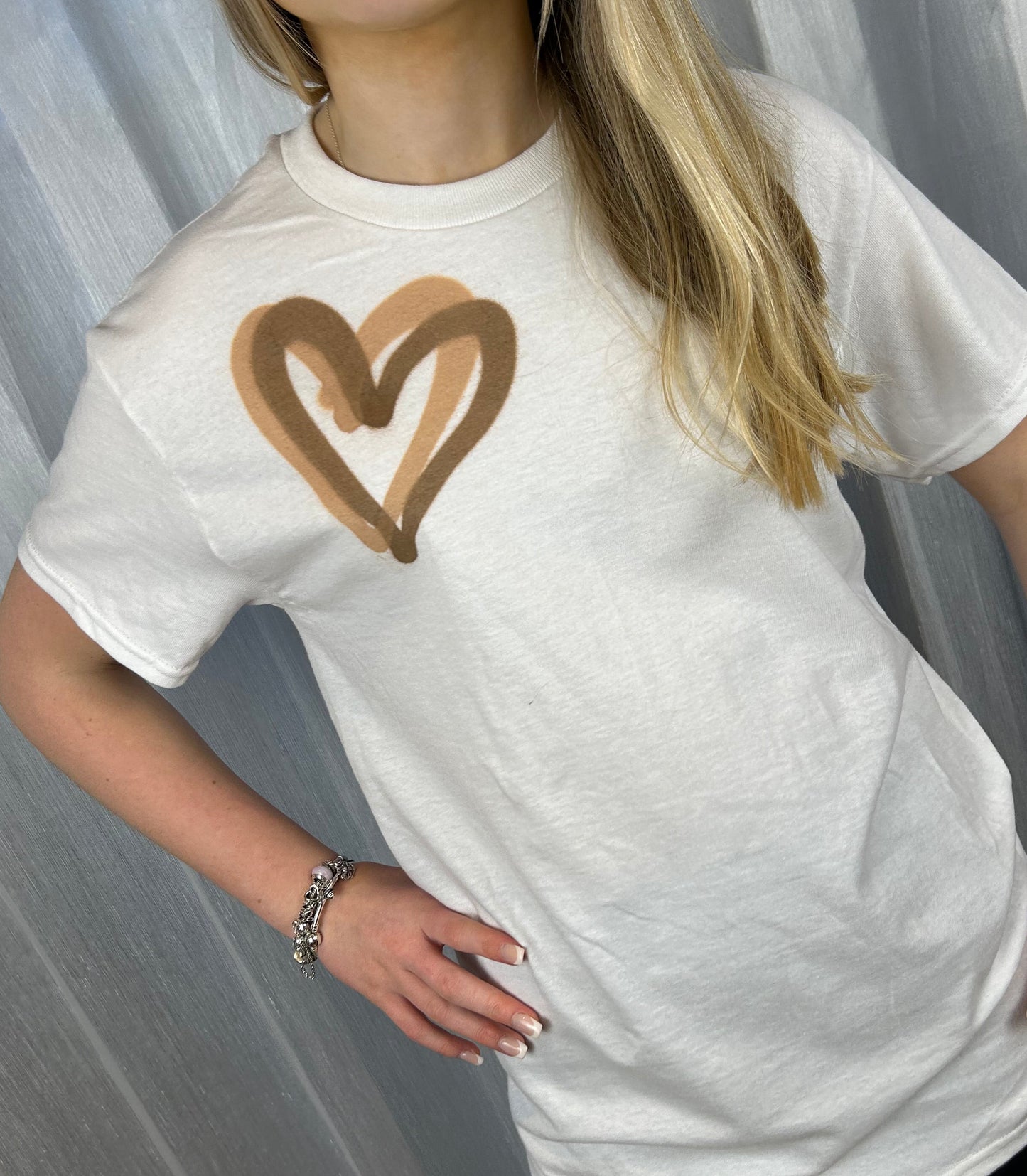 T Shirt with Brown/Beige Graffiti Heart Spray