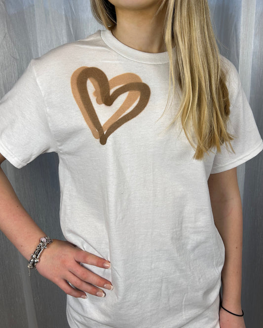 T Shirt with Brown/Beige Graffiti Heart Spray