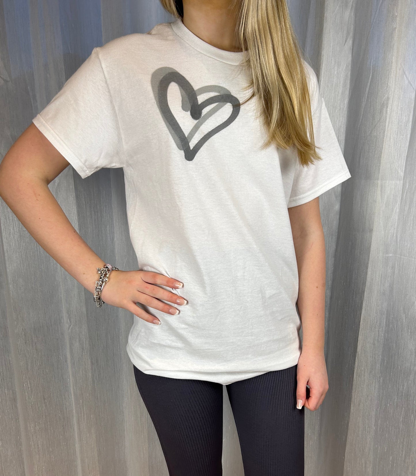 T Shirt with Grey Graffiti Heart Spray