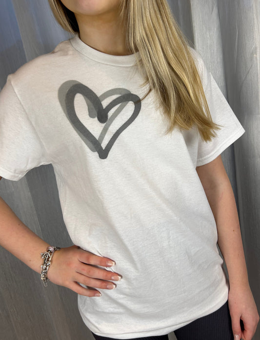 T Shirt with Grey Graffiti Heart Spray