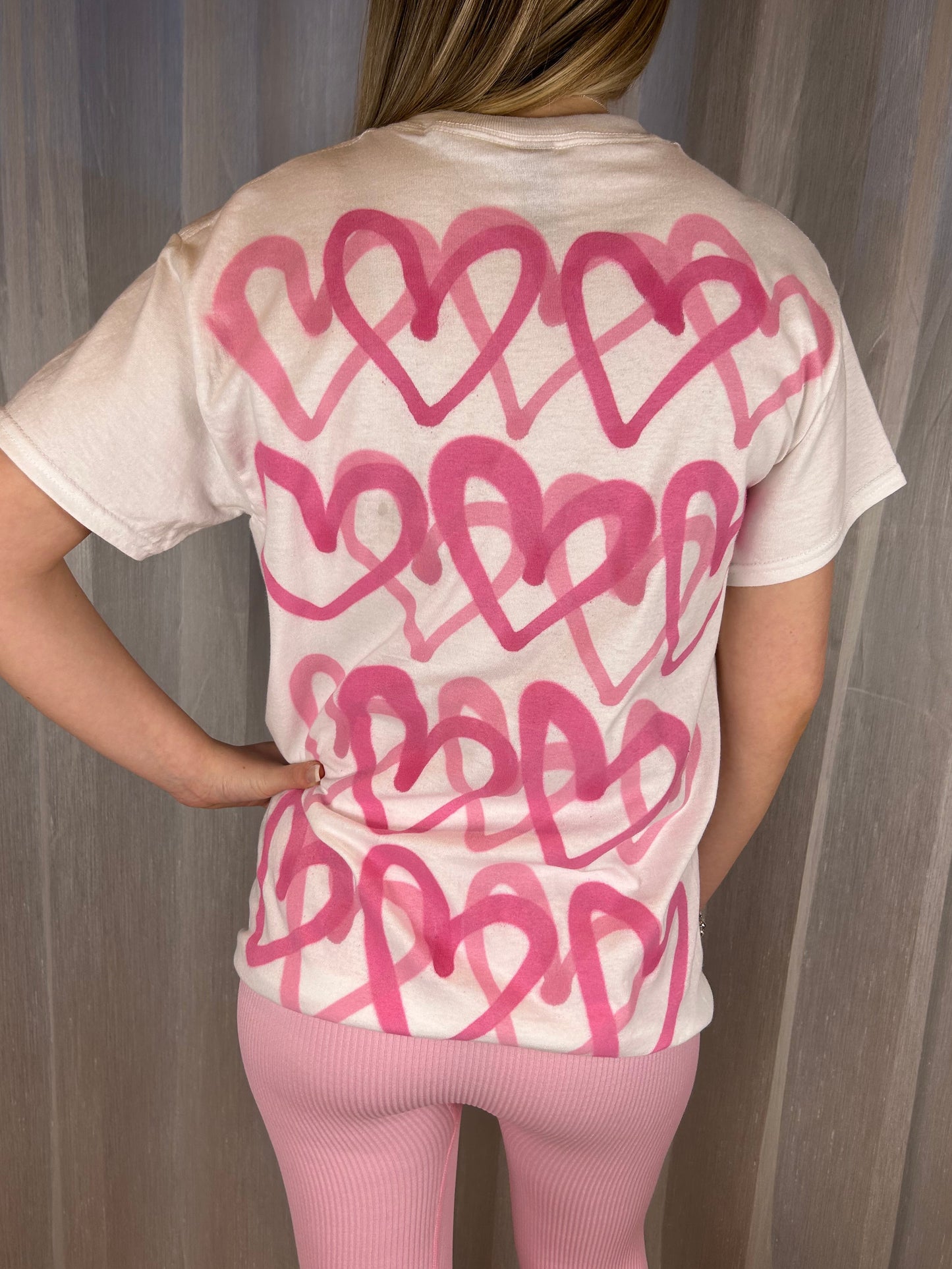 T Shirt with Pink Graffiti Heart Spray