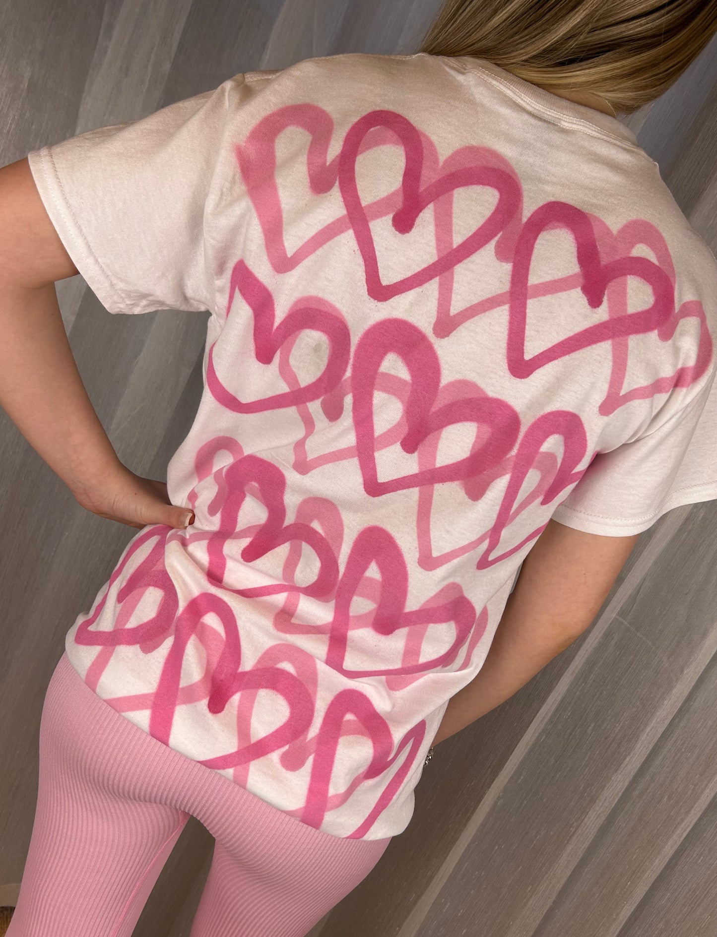 T Shirt with Pink Graffiti Heart Spray