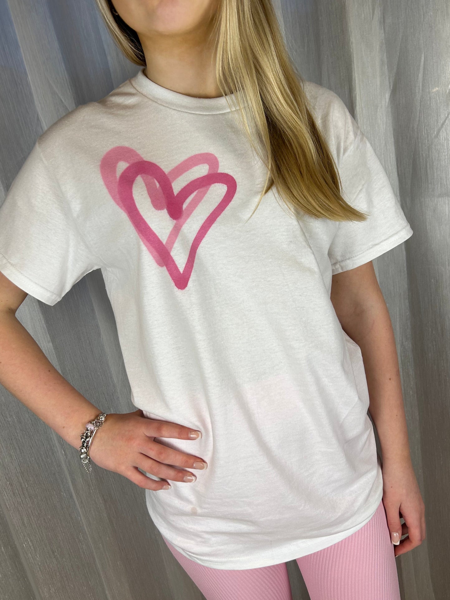 T Shirt with Pink Graffiti Heart Spray