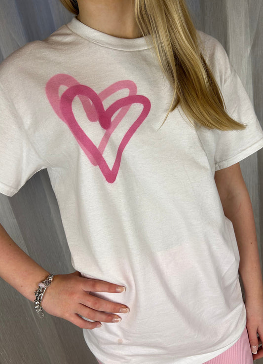 T Shirt with Pink Graffiti Heart Spray