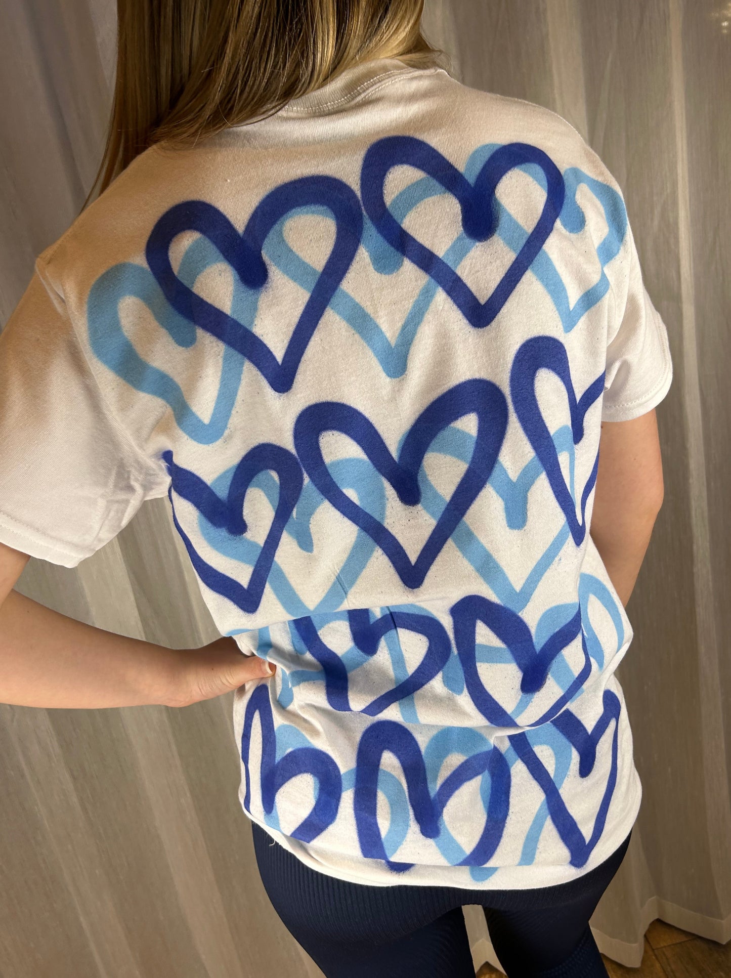 T Shirt with Blue Graffiti Heart Spray