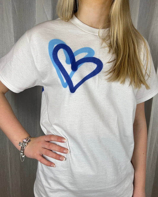 T Shirt with Blue Graffiti Heart Spray